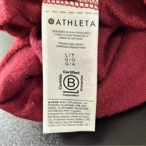 Athleta Cardigan Shawl Collar Thumb Holes Pockets Maroon Burgundy Sz Large Tall - Picture 3 of 6